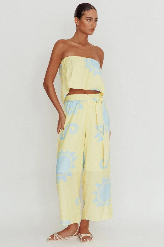 Lace - Trimmed Casual Dresses for a Delicate Touch​ Nectar Sun Print Wide Leg Pants Yellow
