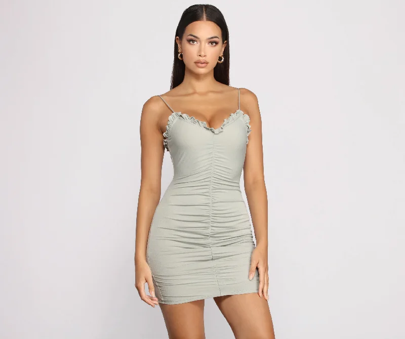 Sleeveless Casual Dresses for Warm Weather​ Start Fresh Ruffle And Ruched Mini Dress