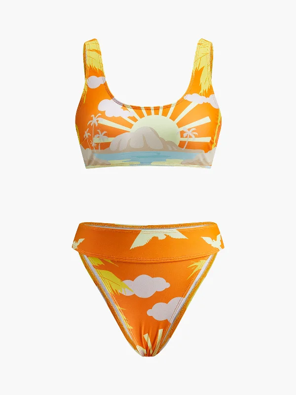 Tie - Waist Casual Dresses for Adjustable Fit​ Tropical Print Bikini Set