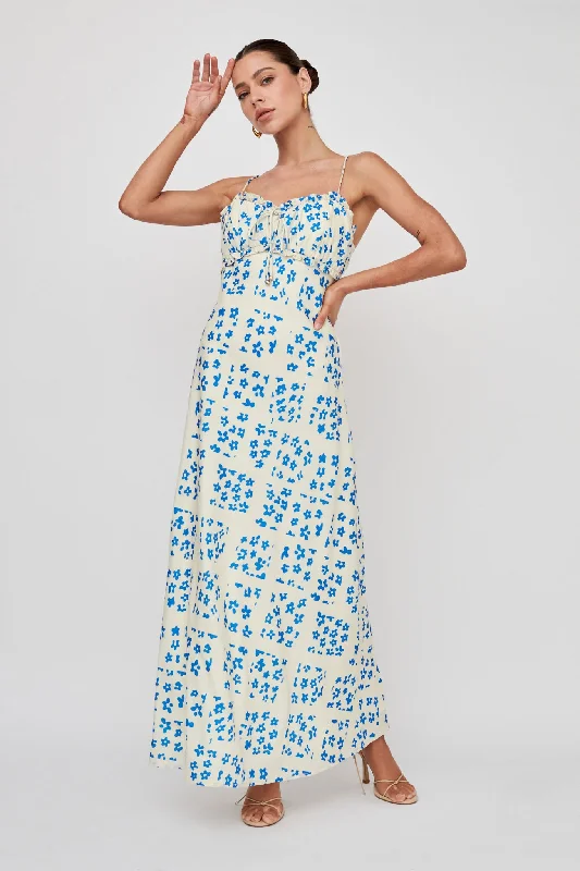 Travel - Friendly Casual Dresses for Comfort on the Go​ Anja Frill Trim Maxi Dress Print Cream Blue