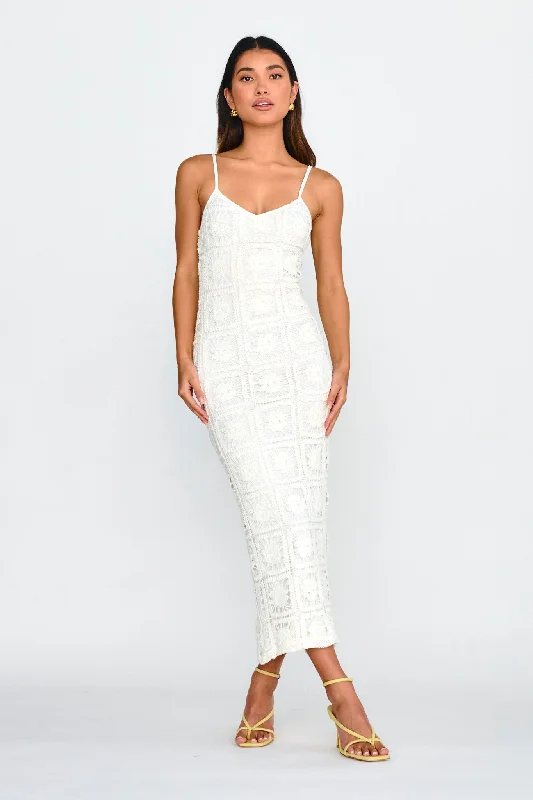 Animal - Print Casual Dresses for a Bold Statement​ Cayman Sunset Crochet Midi Dress White