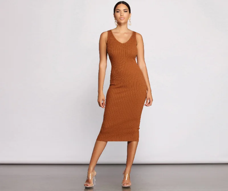 Fall - Style Casual Dresses with Earthy Tones​ Keepin' Knit Chic Midi Sweater Dress