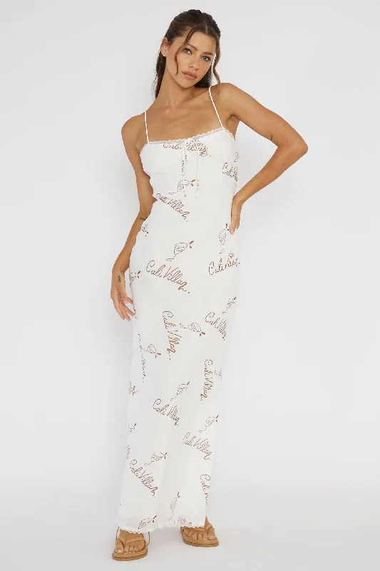Midi Casual Dresses in Trendy Patterns​ Cali Sunset Lace Trim Maxi Dress Print Tan