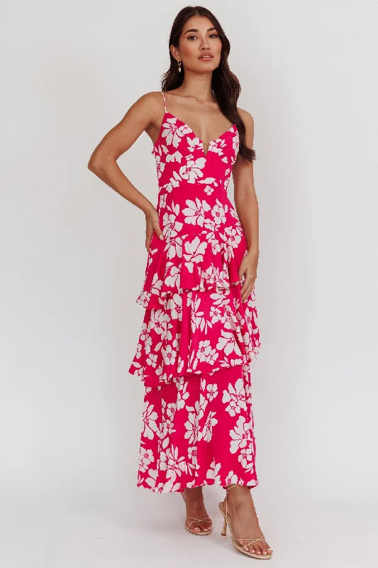 Modal Casual Dresses in Smooth Textures​ Carlo Tiered Ruffle Maxi Dress Pink