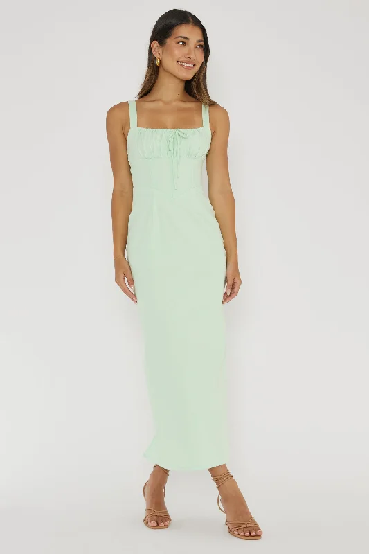 Rain - Resistant Casual Dresses for Wet Weather​ Sweet Pea Tied Bust Midi Dress Mint