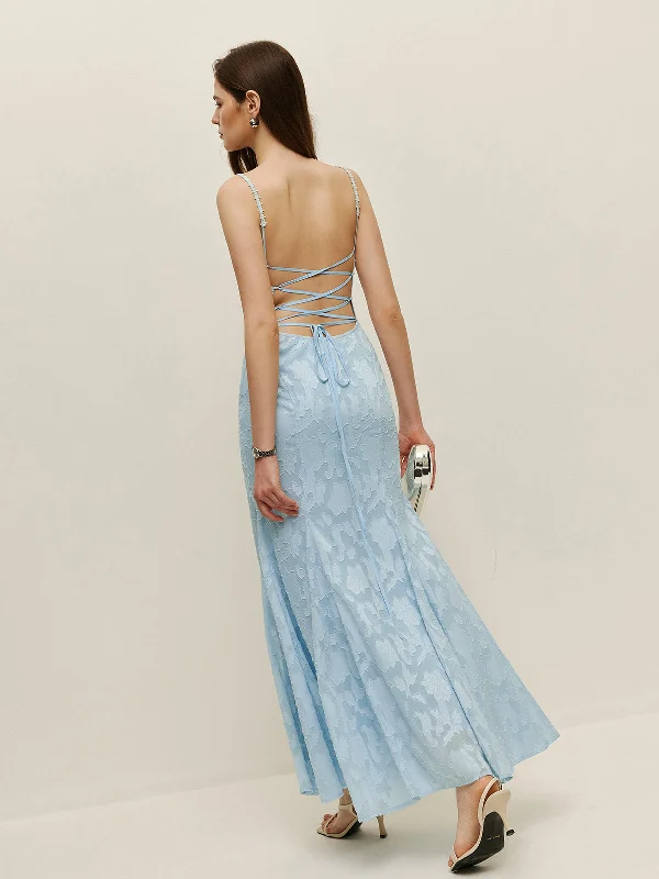 Party Casual Dresses for a Night Out​ Lace-Up Back Floral Lace Dress