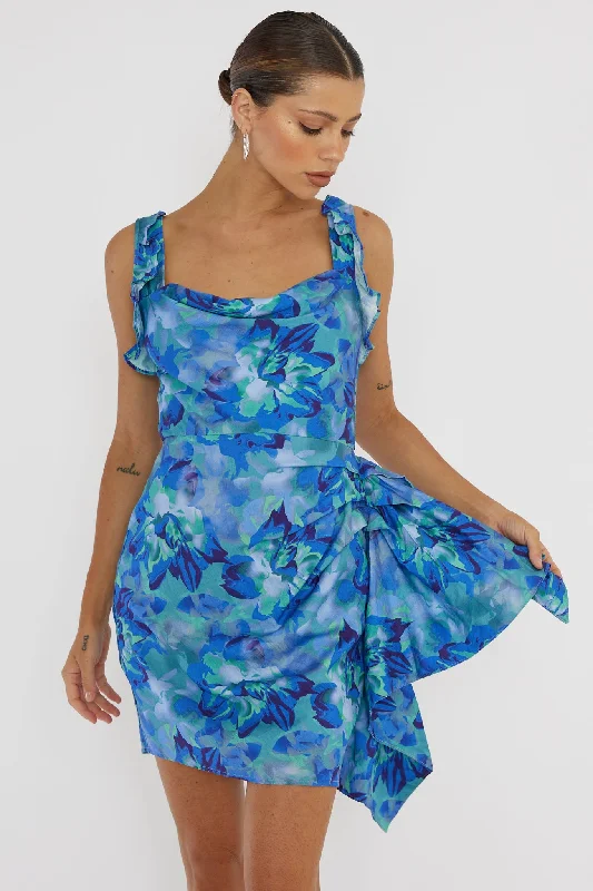 Party Casual Dresses for a Night Out​ Heart Beat Ruffle Trim Mini Dress Blue