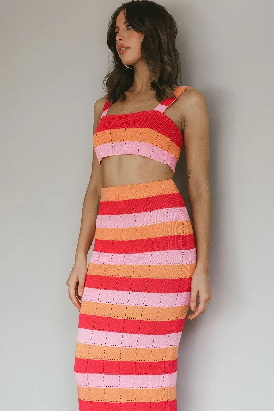 Dry - Clean - Only Casual Dresses for Delicate Fabrics​ Chase The Sunrise Knit Crop Top Striped Pink