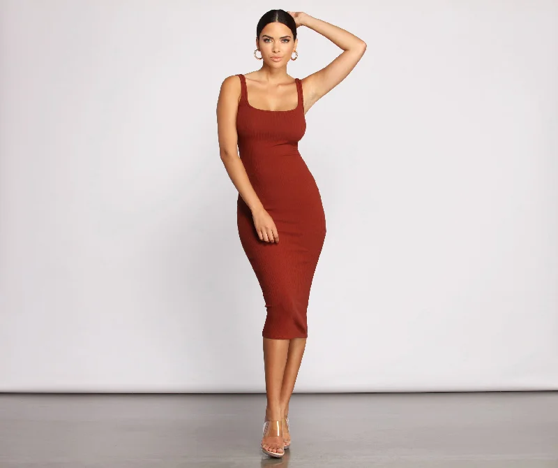 A - Line Casual Dresses for a Flattering Silhouette​ Need For Basics Ribbed Midi Dress