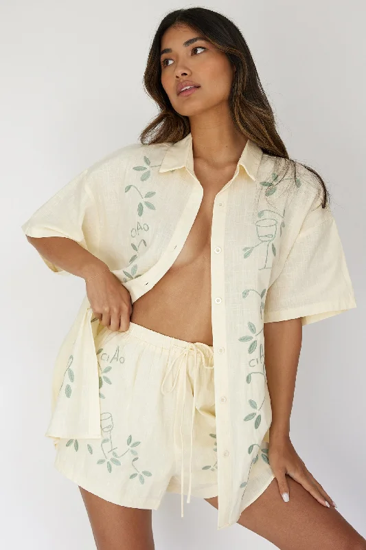Mini Casual Dresses with Ruffled Hem​ Ciao Ciao Embroidered Drawstring Shorts Butter