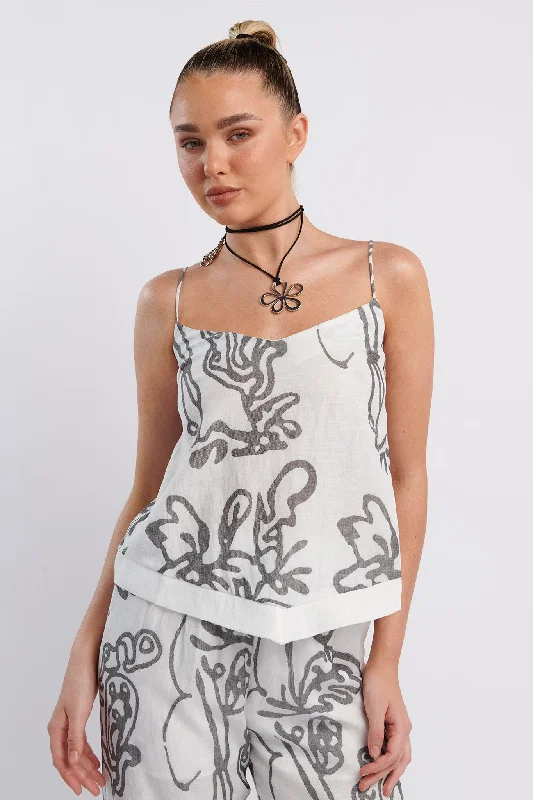 Sleep - Wear Inspired Casual Dresses for a Cozy Feel​ Oceania Cami Strap Top Print White