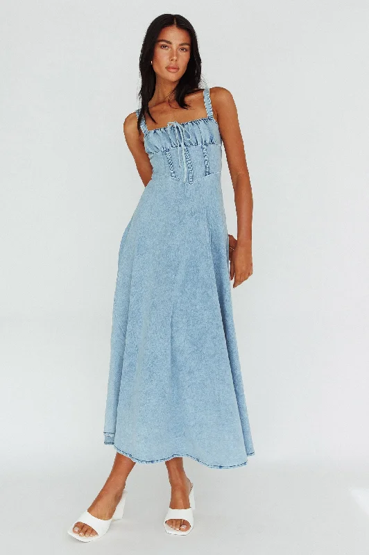 Bamboo - Fiber Casual Dresses for an Eco - Friendly Option​ Sweet Pea Tied Bust Maxi Dress Denim Blue
