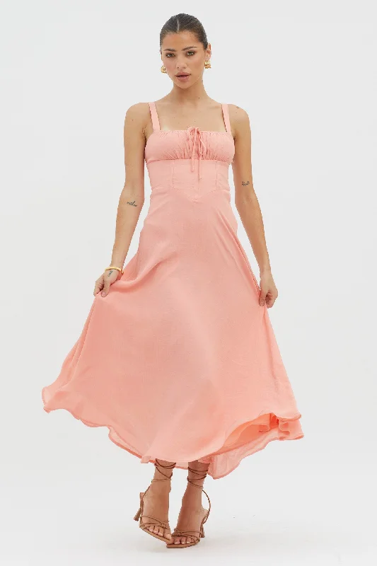 DIY - Inspired Casual Dresses with Customizable Elements​ Sweet Pea Tied Bust A-Line Midi Dress Peach