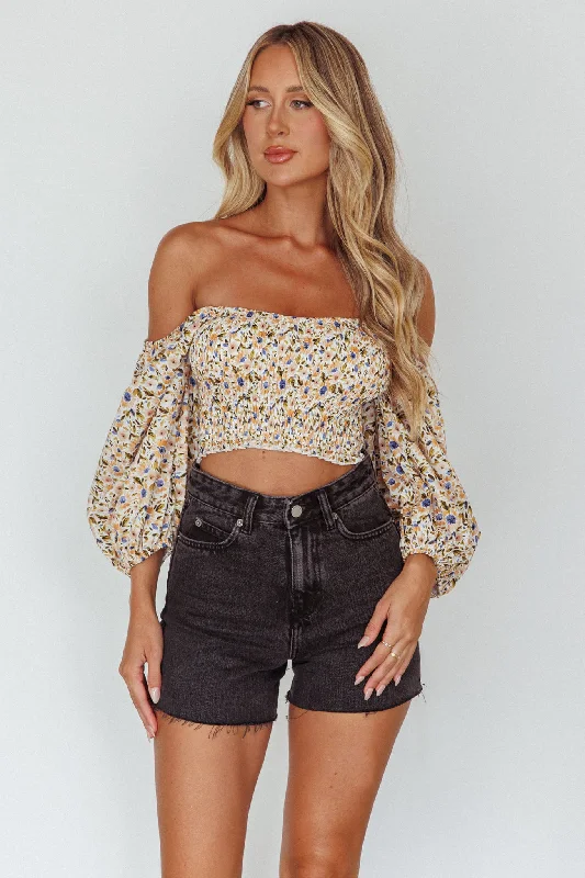 Two - Piece Casual Dresses for a Modular Look​ Maureen Off-Shoulder Shirred Crop Top Orange Multi