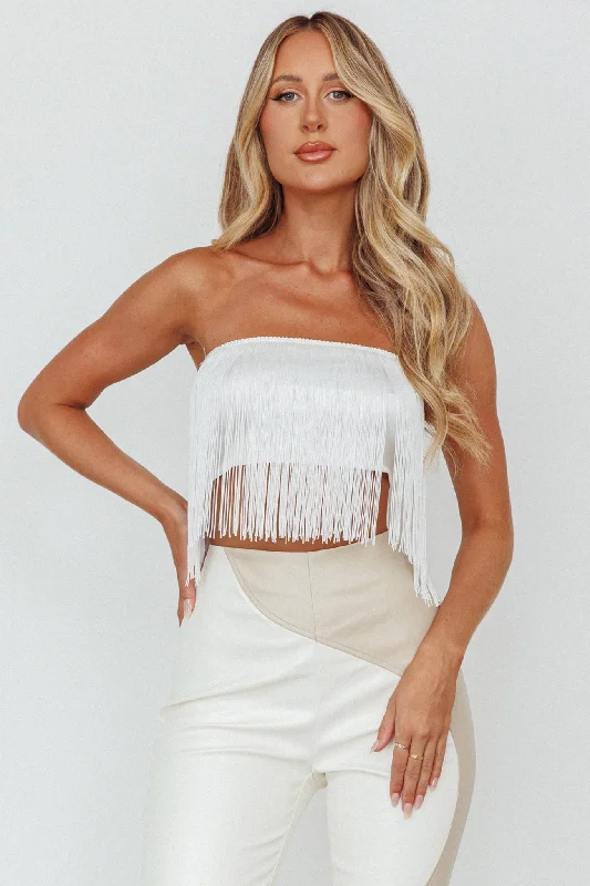 Tie - Waist Casual Dresses for Adjustable Fit​ Miss Daisy Fringe Crop Top White