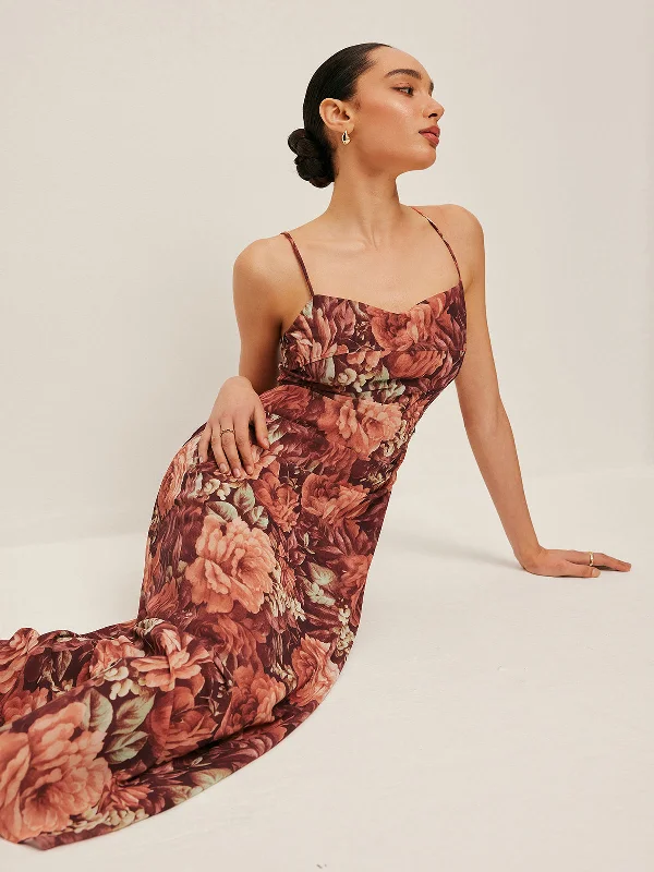 Maxi Casual Dresses for a Relaxed Look​ Semi-Sheer Floral Chiffon Cami Dress