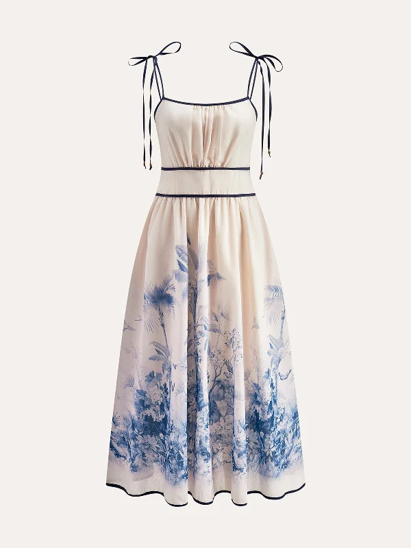 Plus - Size Casual Dresses for a Comfortable Fit Color Block Floral Print Dress With Tie Straps Plus - Size Casual Dresses for a Comfortable Fit Color Block Floral Print Dress With Tie Straps