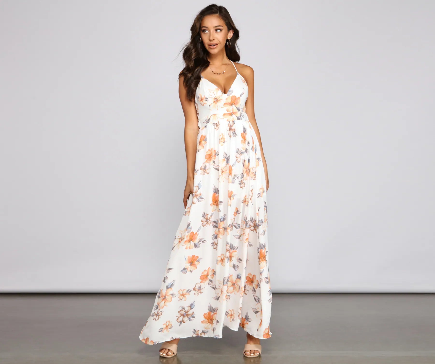 Cotton - Linen Blend Casual Dresses​ Spring Into Florals Maxi Dress