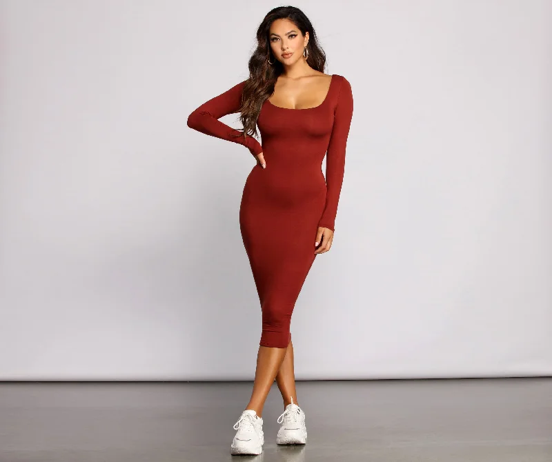 Hypoallergenic Casual Dresses for Sensitive Skin​ Lovin' Knit Basic Midi Dress