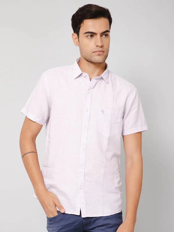 Men's Light Pink Casual Plain Half Sleeve Shirt