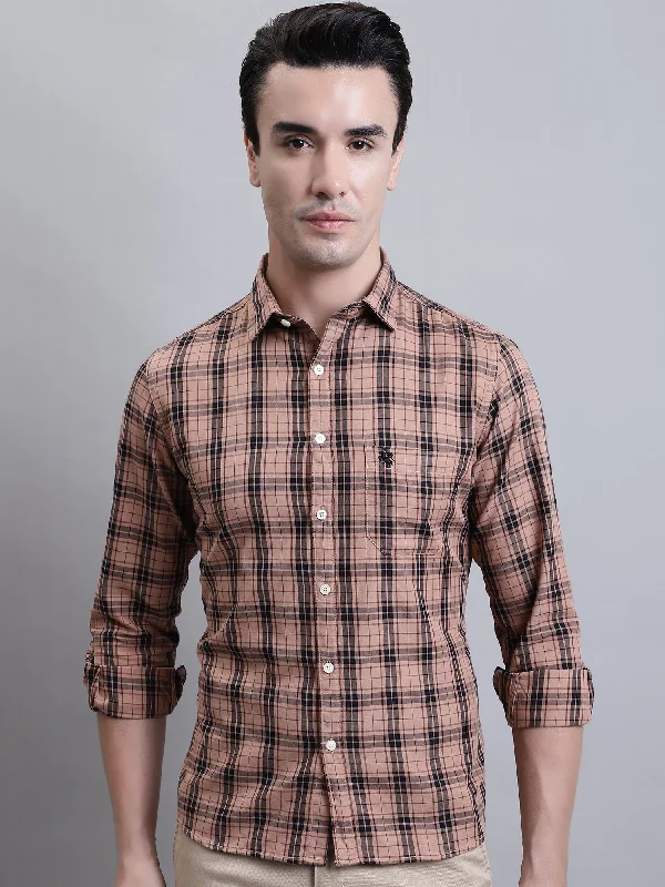 Men's Light Brown Casual Medium Checks Full Sleeve Shirt