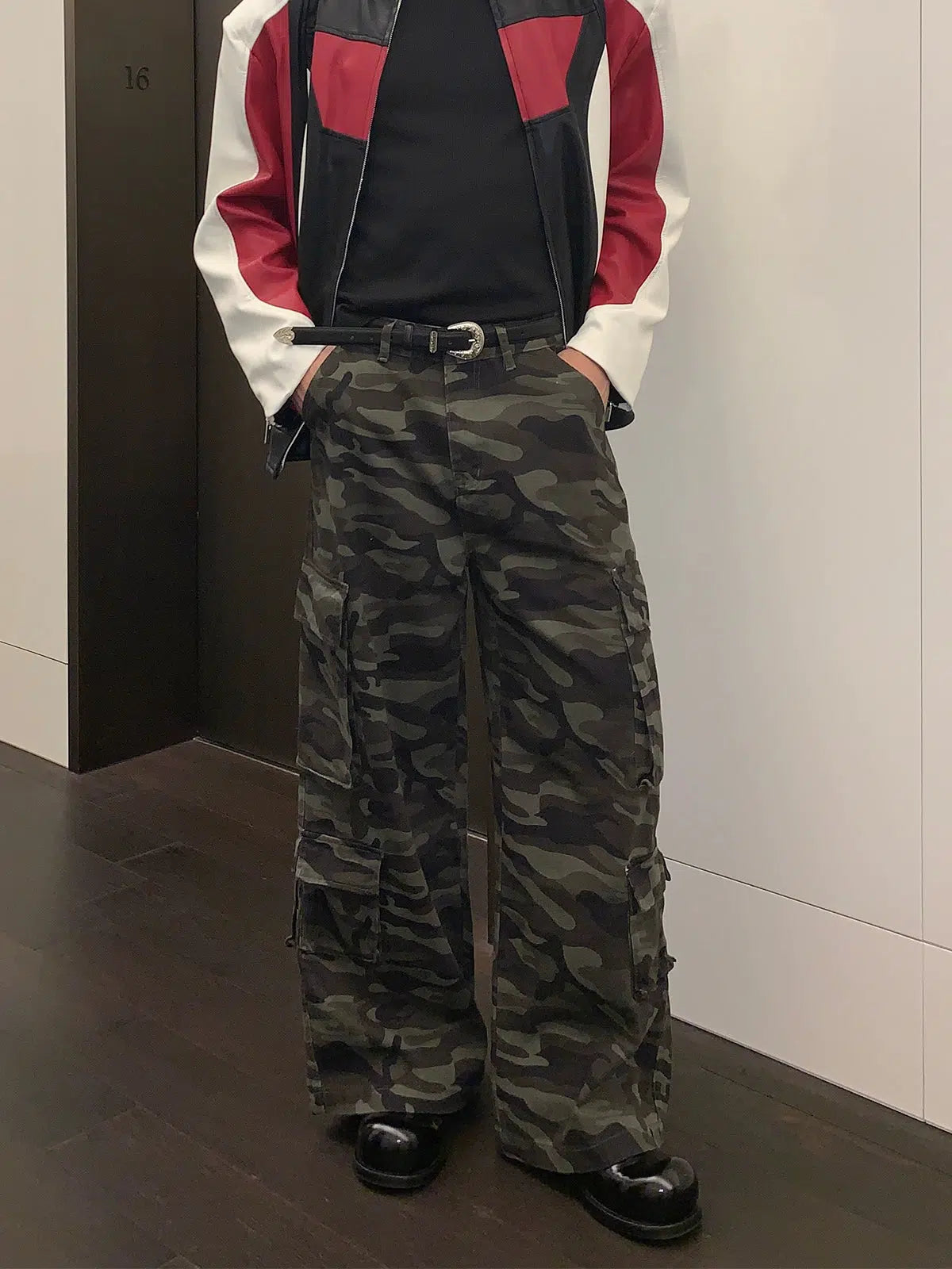 Women's plus - size wide - leg pants Casual Straight-leg Camouflage Pants