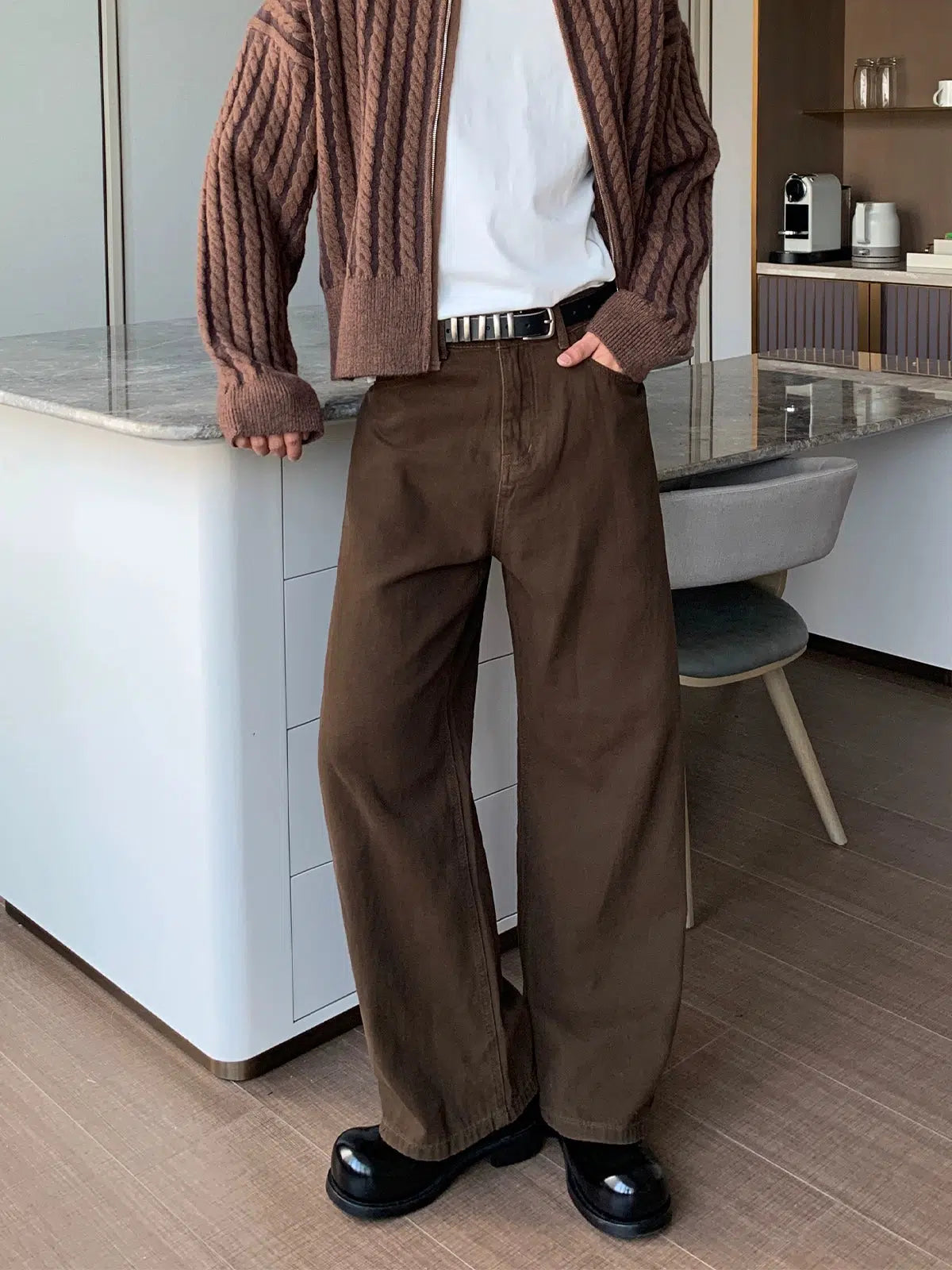 Women's recycled - material workout pants Dark Brown Straight Pleated Pants