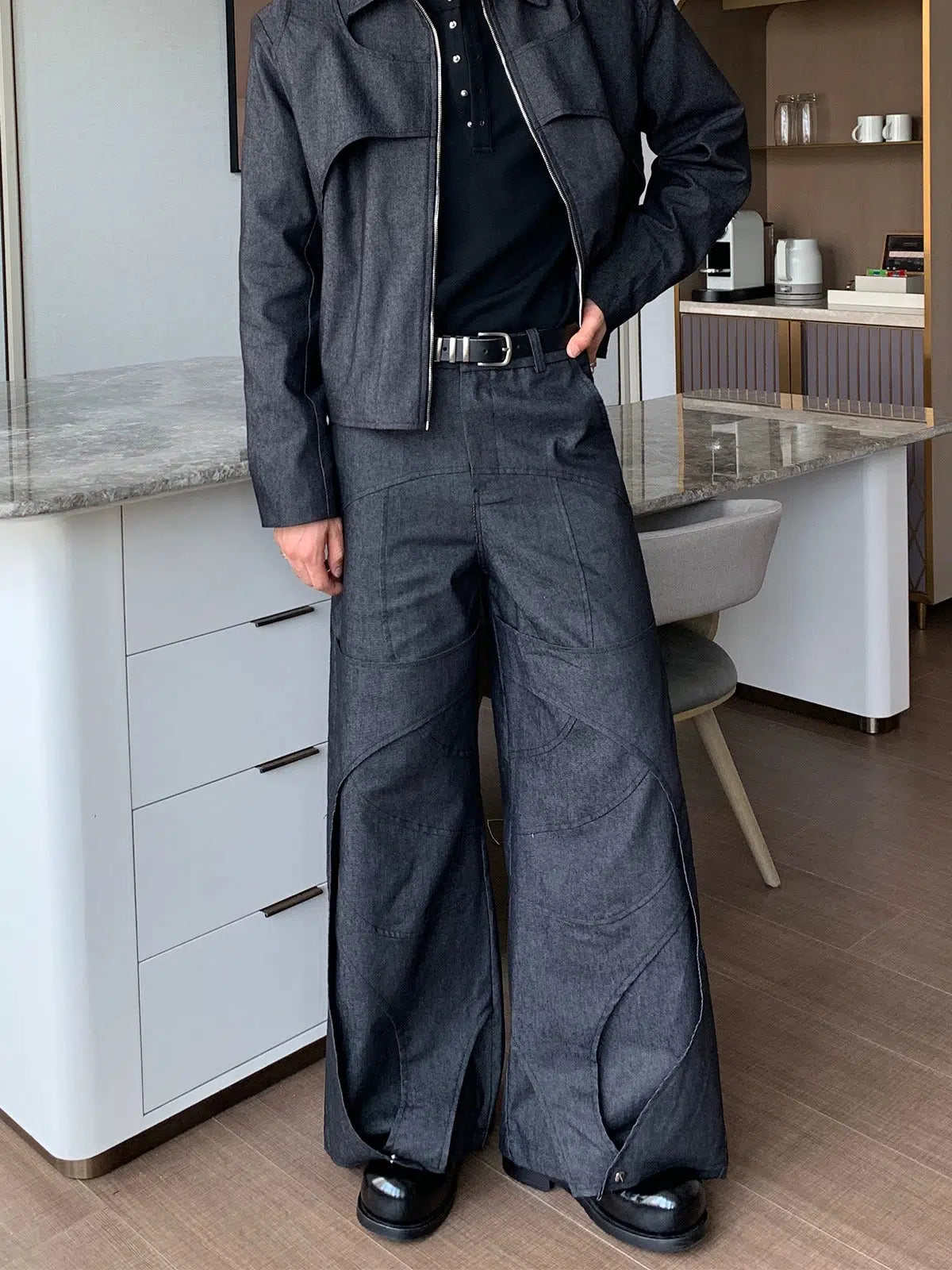 Women's junior - sized denim pants Deconstructed Silhouette Design Straight Casual Pants