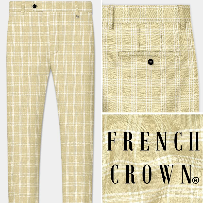 Women's linen summer pants Desert Sand Cream Plaid Wool Blend Pant