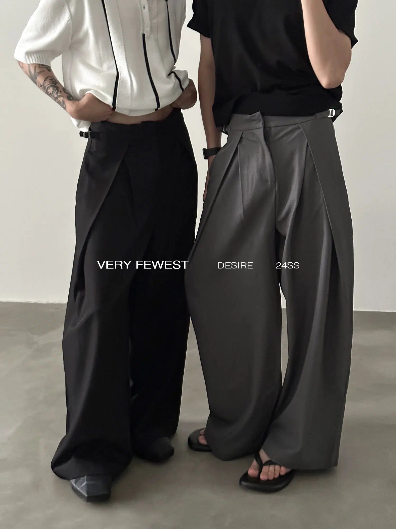Women's long - length casual pants Drawstring Wide-Leg Pleated Pants