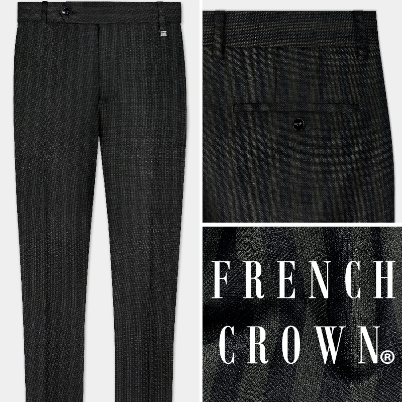Women's long - sleeve jumpsuit pants Heavy Green with Black Striped Wool Blend Pant