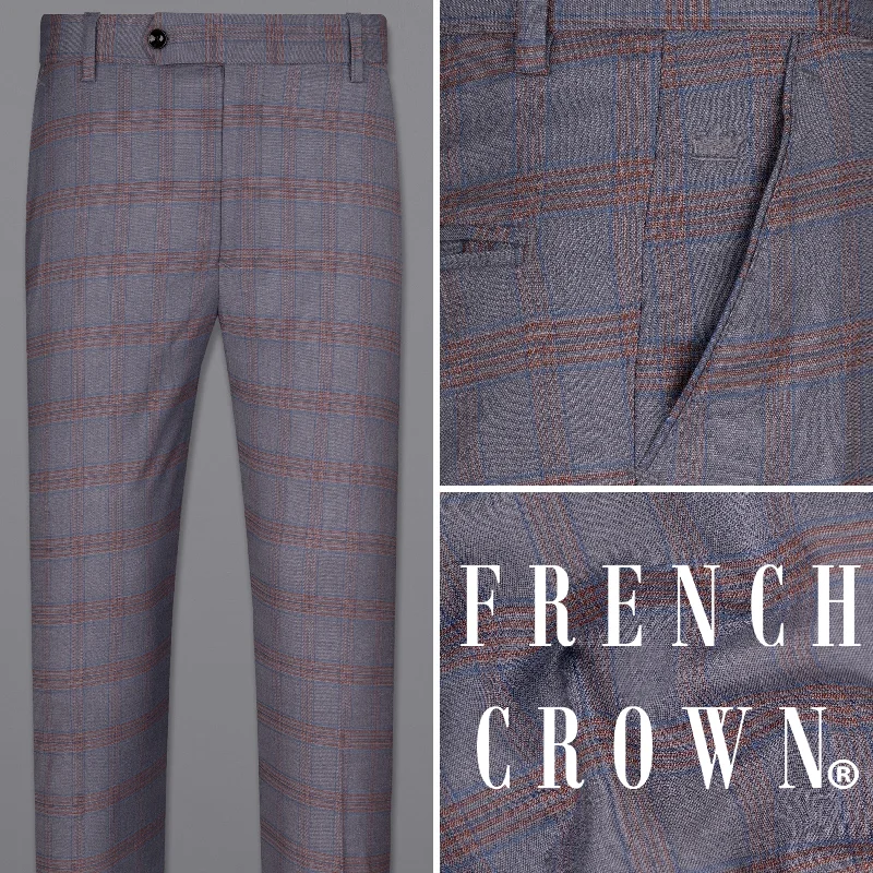Women's senior - friendly lounge pants Manatee Grey Super fine Plaid Premium Cotton Pant
