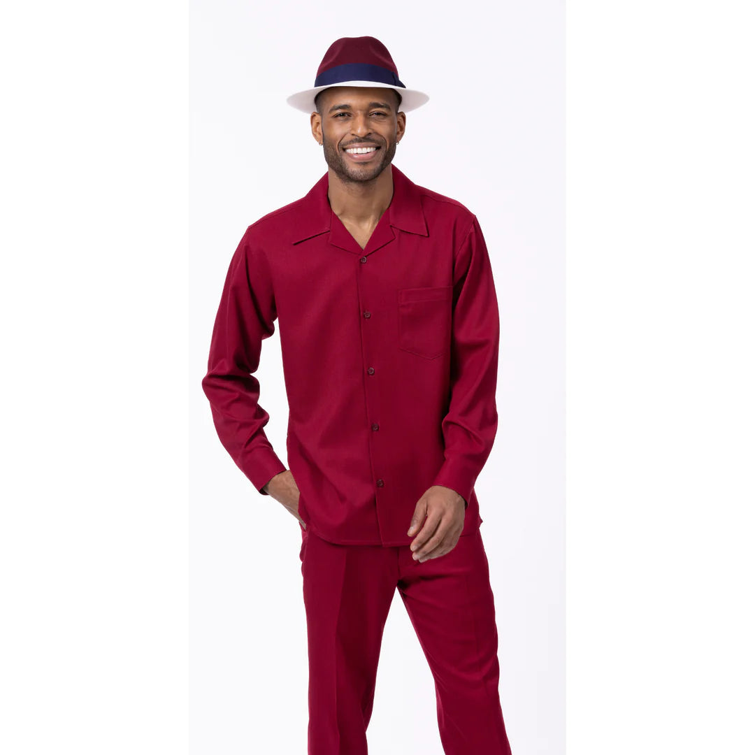 Montique Men's 2 Piece Long Sleeve Walking Suit Solid Burgundy