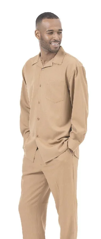 Montique Men's 2 Piece Long Sleeve Walking Suit Solid Tan