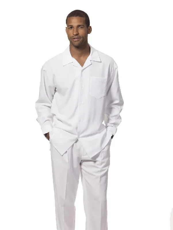 Montique Men's 2 Piece Long Sleeve Walking Suit Solid White