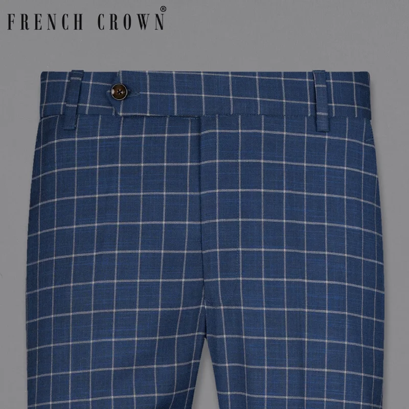 Women's pocket - equipped casual pants Rhino Blue Super fine Checkered Premium Cotton Pant