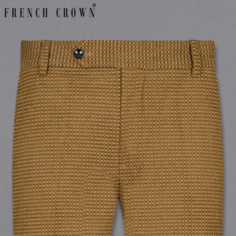 Women's hand - made artisanal pants Sepia Brown Velvet Corduroy Box patterned Sports Pant