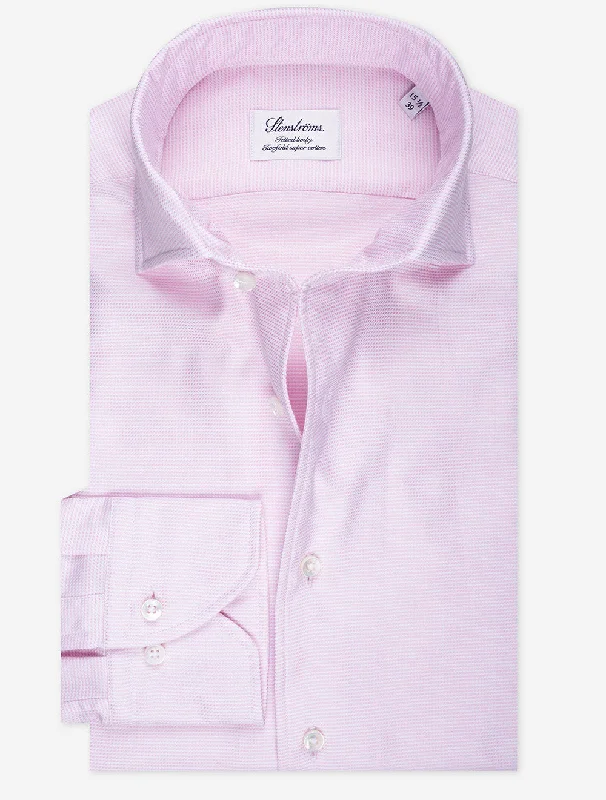 Pink Textured Cotton Fitted Body Shirt