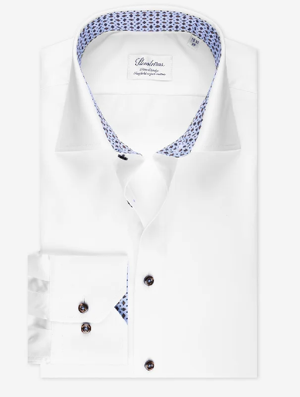 White Plain With Inlay Fitted Body Shirt