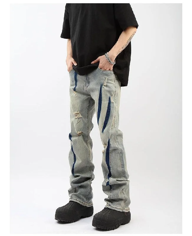 Women's spandex stretch pants Straight-leg Ripped Denim Flared Pants