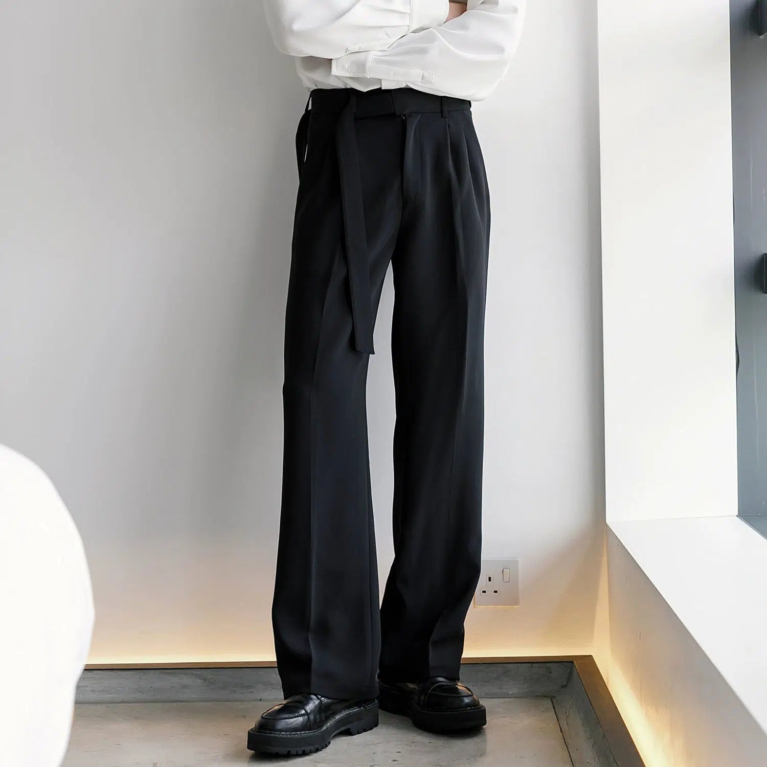 Women's pants for running Straight Loose Drape Pleated Pants
