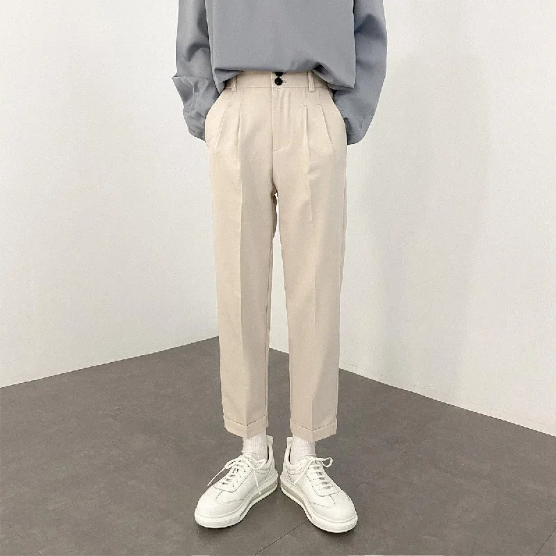 Women's button - fly jeans pants Straight Slim Cropped Suit Pants