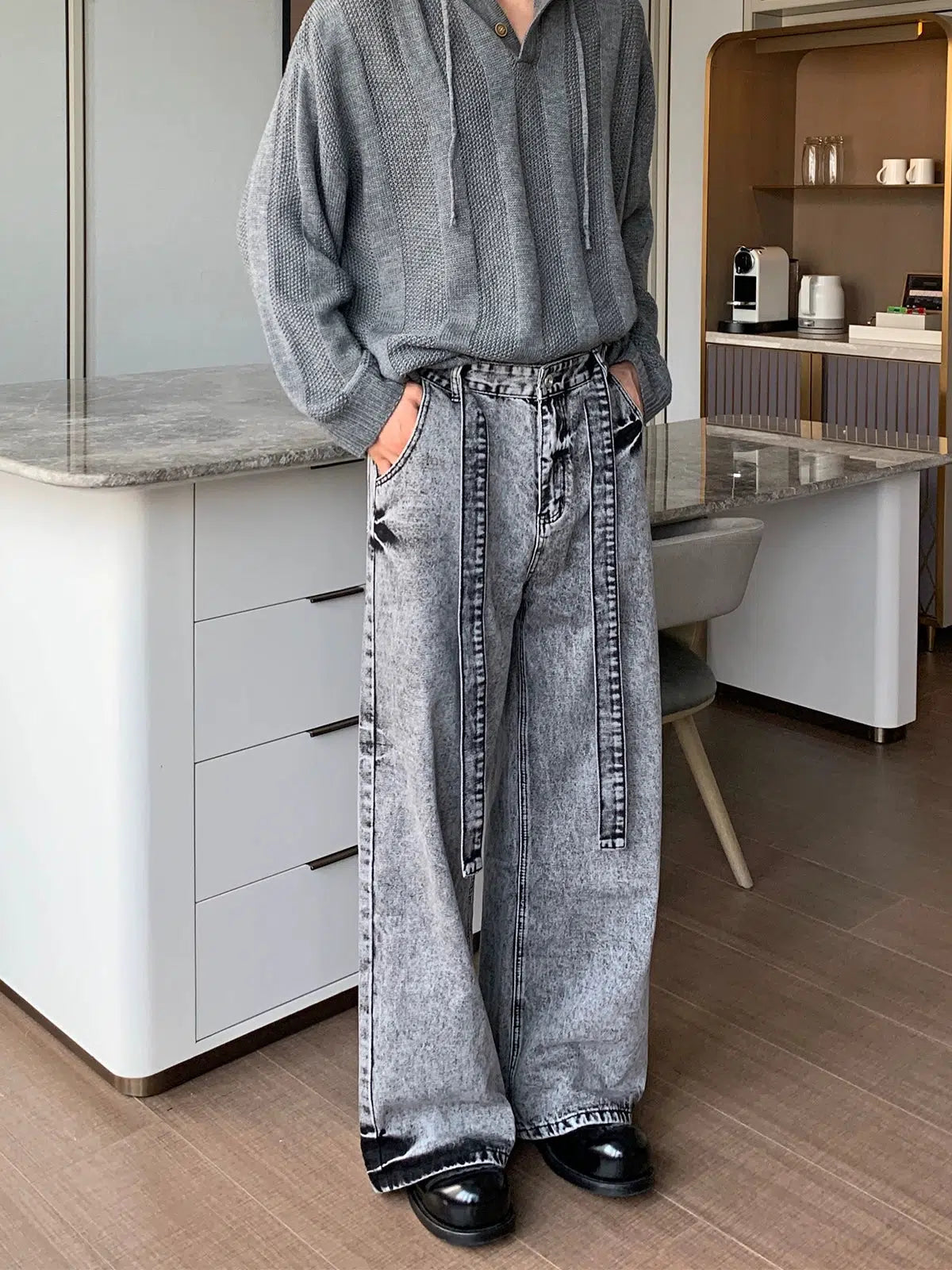 Women's nursing work pants Washed Distressed Detachable Belt Pants