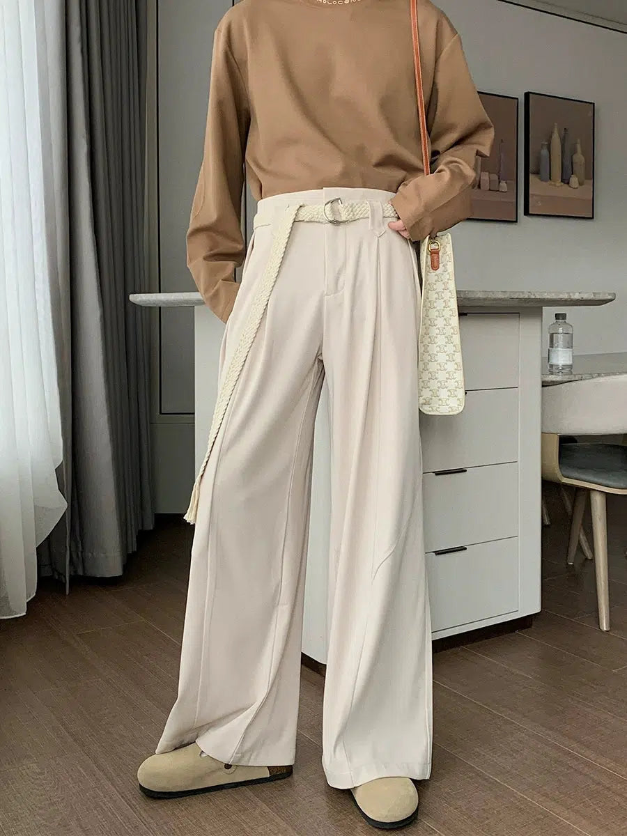 Women's polka - dot dressy pants Wide-Leg Casual Pants with Belt