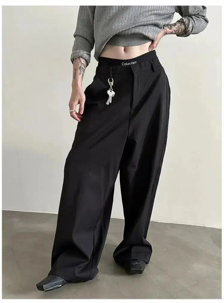 Women's summer - weight linen pants Wide-Leg Casual Pants with Semi-Elastic Waist