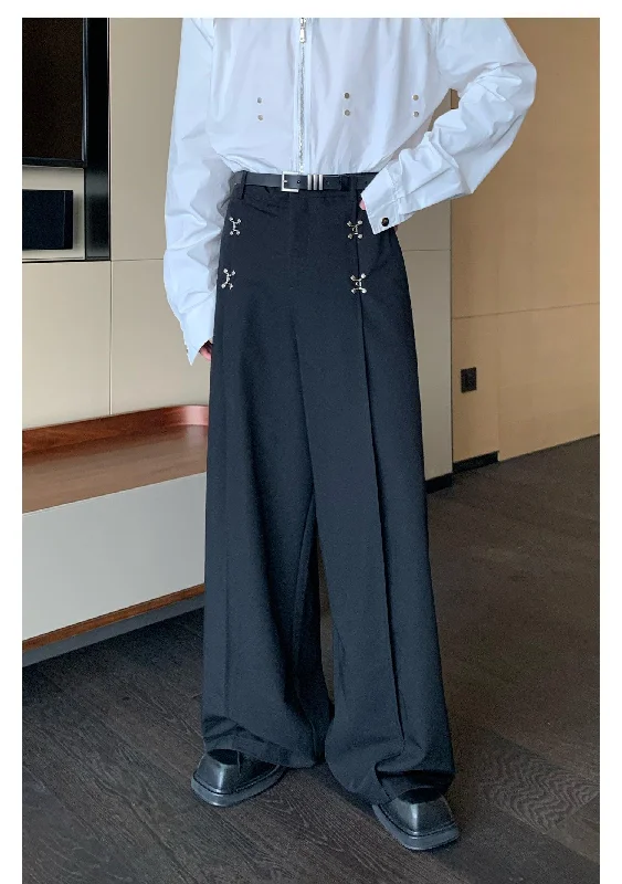 Women's zipper - detail fashion pants Wide Leg Mopping Pleated Pants