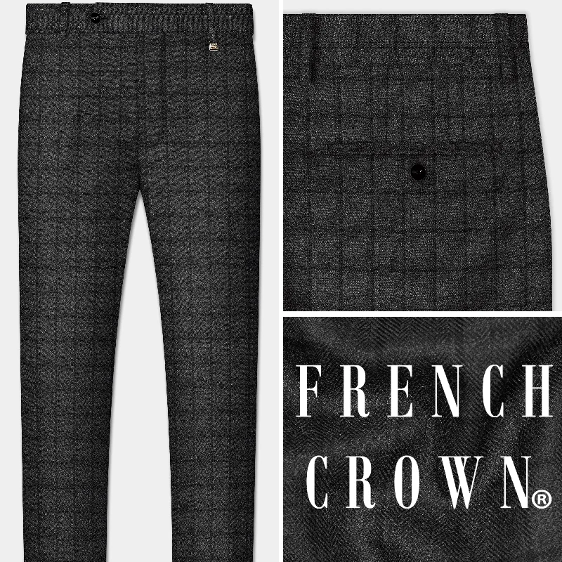 Women's flared office pants Zeus Dark Brown Plaid Tweed Pant