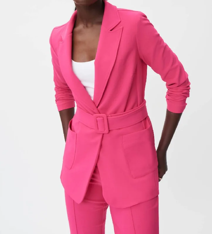 Oversized Women's Checkered Blazers in Black and White for a Trendy Style Belted Jacket In Pink