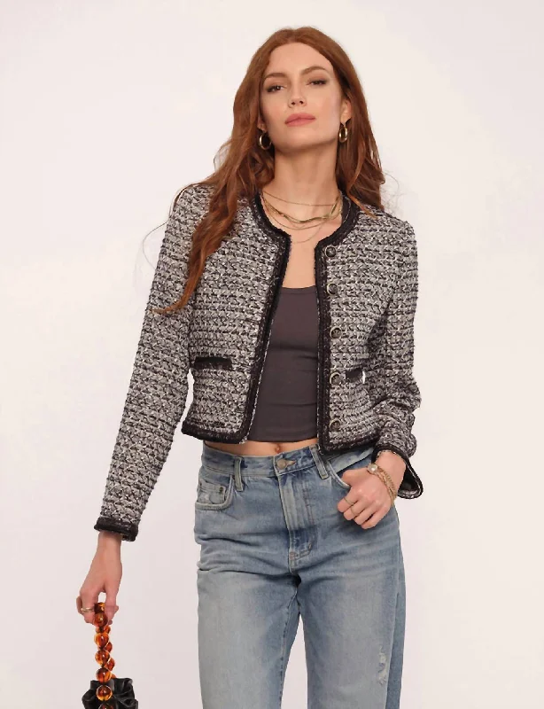 Double - Breasted Women's Leather Blazers in Taupe for an Edgy Look Billie Jacket In Grey