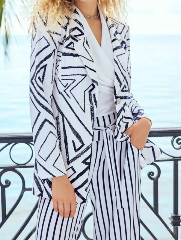 Double - Breasted Women's Polyester Blazers in Bright Colors for a Fun Style Blazer In Vanilla/midnight Blue